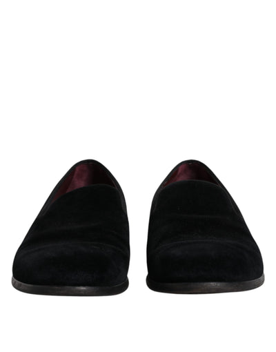Dolce & Gabbana Schwarzer Samt Loafers Formal Männer Kleid Schuhe