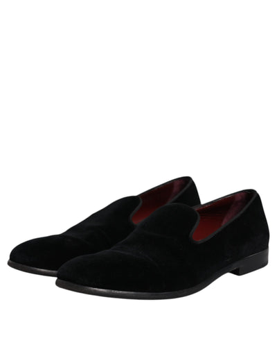 Dolce & Gabbana Schwarzer Samt Loafers Formal Männer Kleid Schuhe