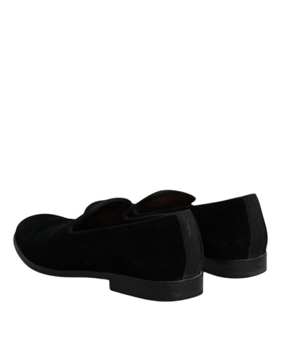 Dolce & Gabbana Schwarzer Samt Loafers Formal Männer Kleid Schuhe
