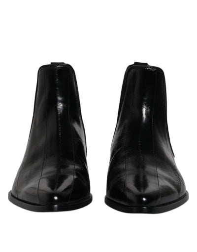 Dolce & Gabbana Schwarzes Leder Chelsea Herrenstiefel Schuhe