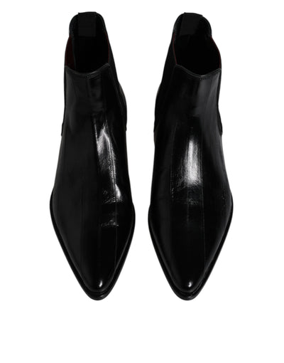 Dolce & Gabbana Schwarzes Leder Chelsea Herrenstiefel Schuhe