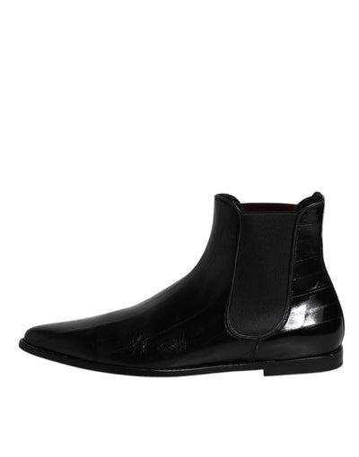 Dolce & Gabbana Schwarzes Leder Chelsea Herrenstiefel Schuhe