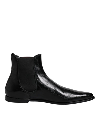 Dolce & Gabbana Schwarzes Leder Chelsea Herrenstiefel Schuhe