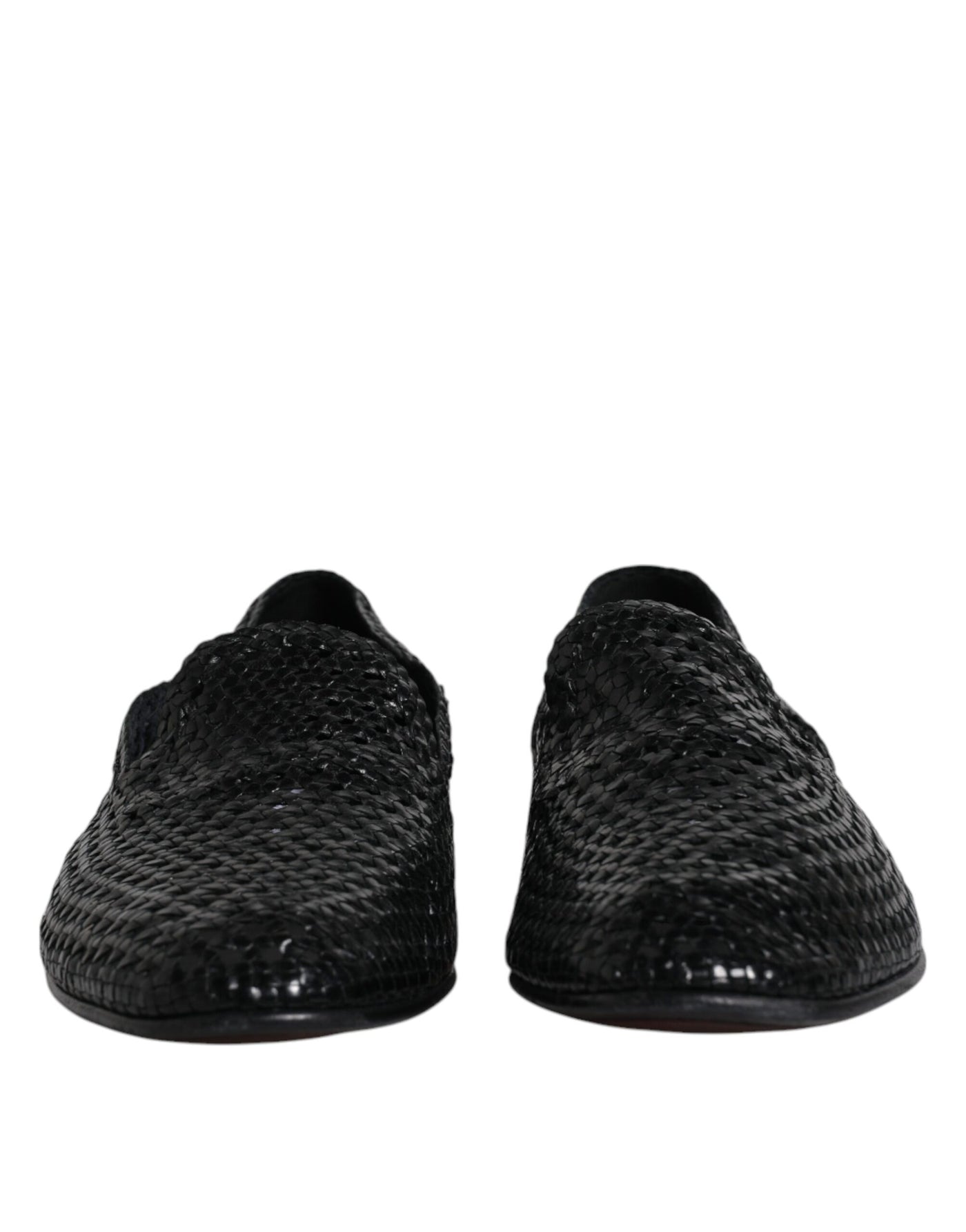 Dolce & Gabbana Schwarze gewebte Leder Slipper Schuhe