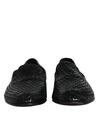 Dolce & Gabbana Schwarze gewebte Leder Slipper Schuhe