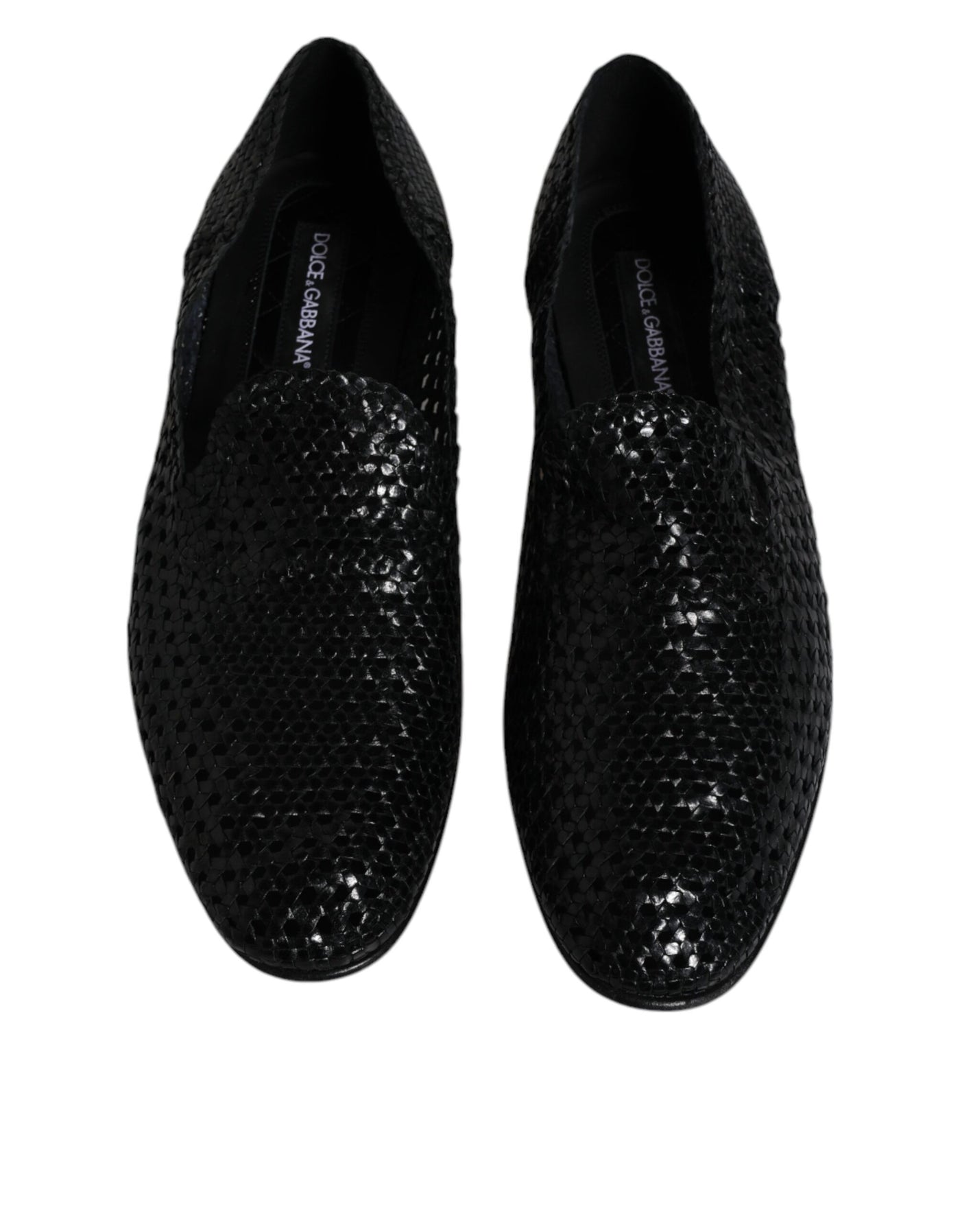 Dolce & Gabbana Schwarze gewebte Leder Slipper Schuhe