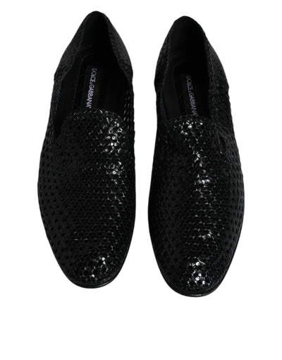 Dolce & Gabbana Schwarze gewebte Leder Slipper Schuhe