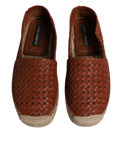 Dolce & Gabbana Kastanienbraune gewebte Leder Herren Espadrille Schuhe