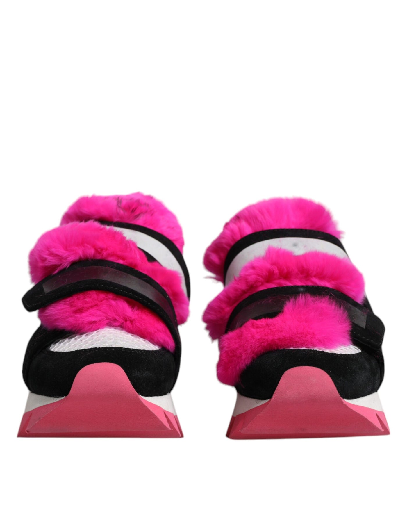 Dolce & Gabbana Schwarz Rosa Pelz Verschönert Turnschuhe Schuhe