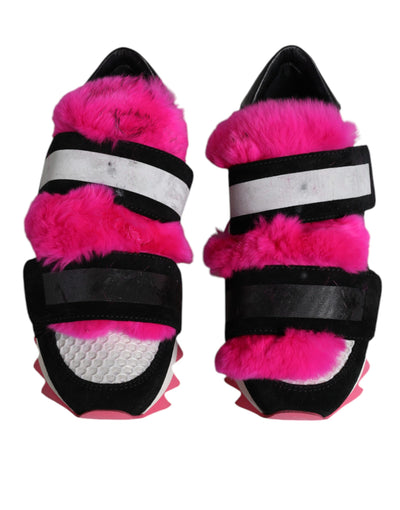 Dolce & Gabbana Schwarz Rosa Pelz Verschönert Turnschuhe Schuhe