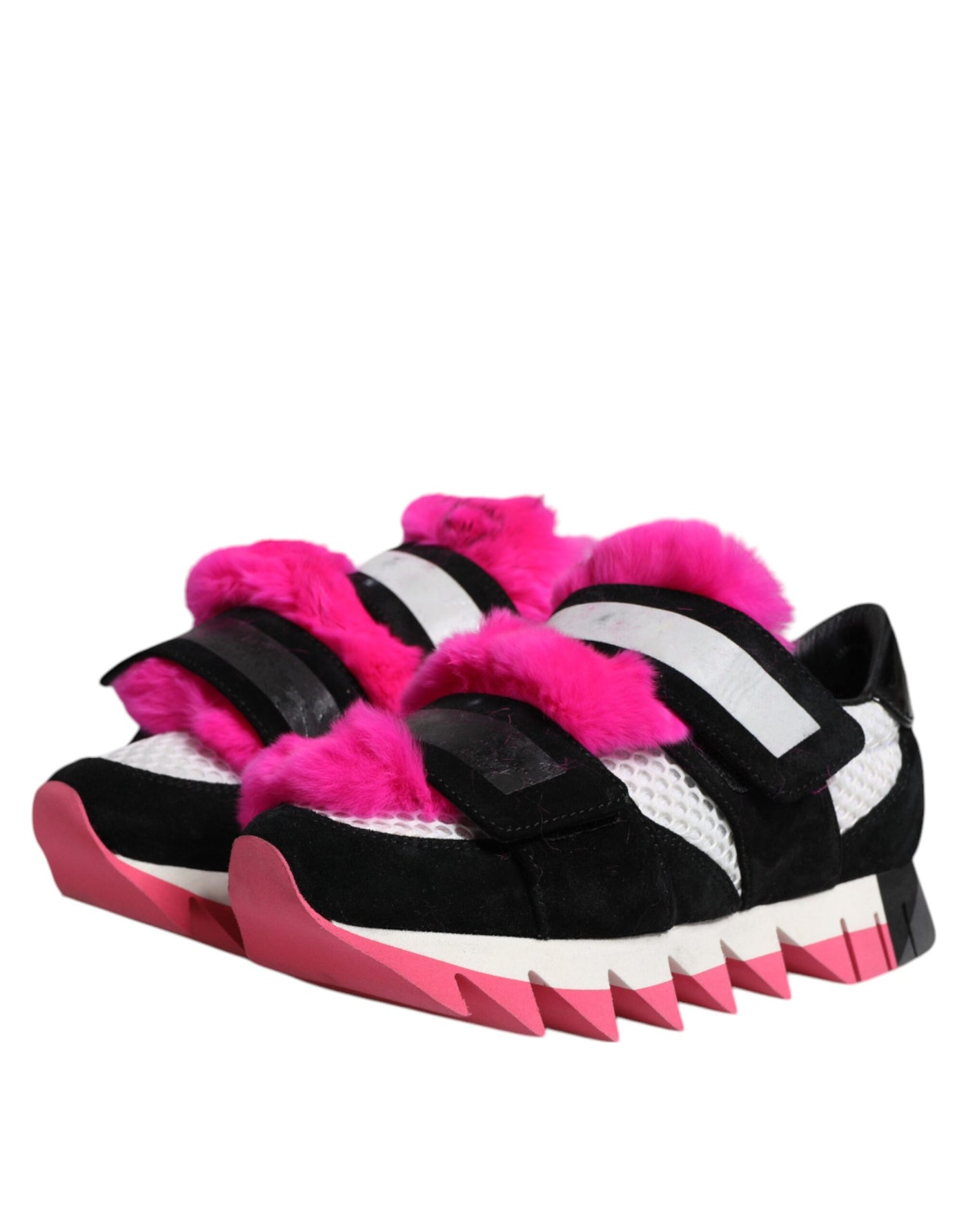 Dolce & Gabbana Schwarz Rosa Pelz Verschönert Turnschuhe Schuhe
