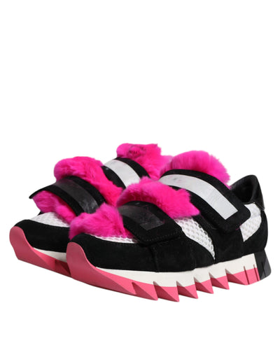 Dolce & Gabbana Schwarz Rosa Pelz Verschönert Turnschuhe Schuhe