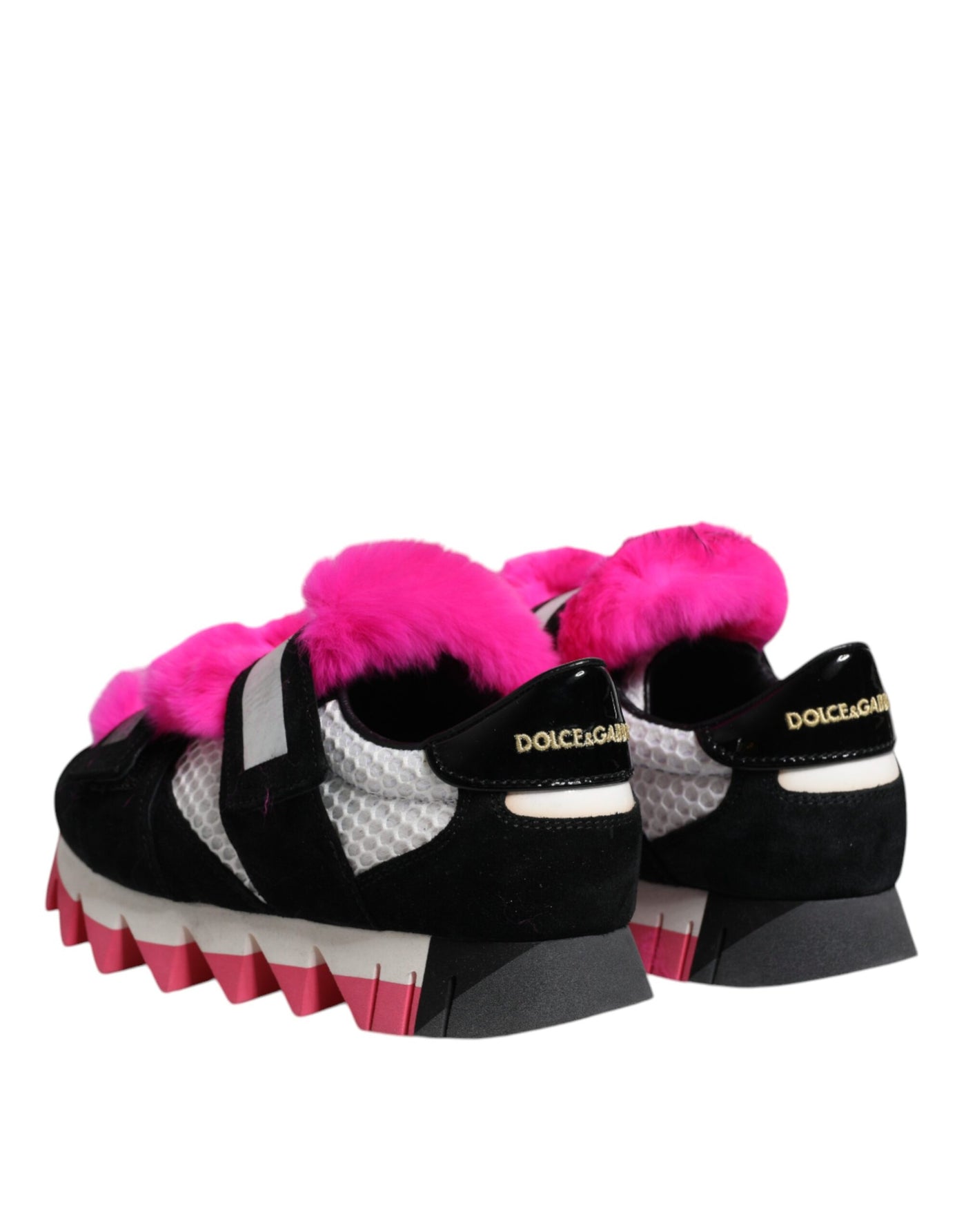 Dolce & Gabbana Schwarz Rosa Pelz Verschönert Turnschuhe Schuhe