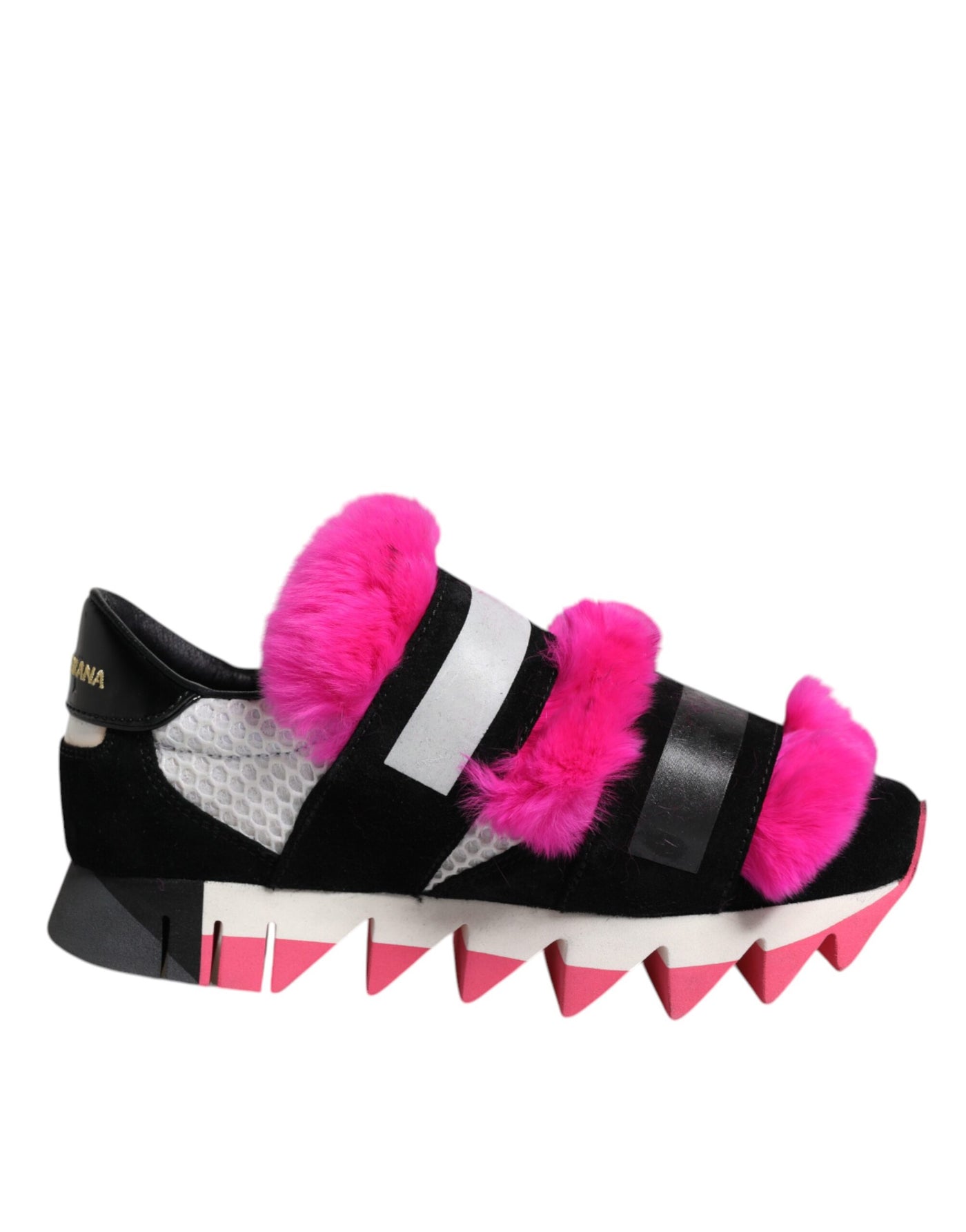 Dolce & Gabbana Schwarz Rosa Pelz Verschönert Turnschuhe Schuhe