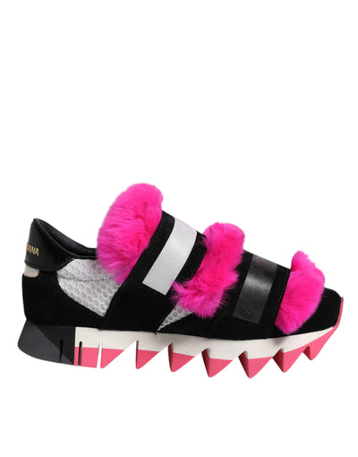 Dolce & Gabbana Schwarz Rosa Pelz Verschönert Turnschuhe Schuhe