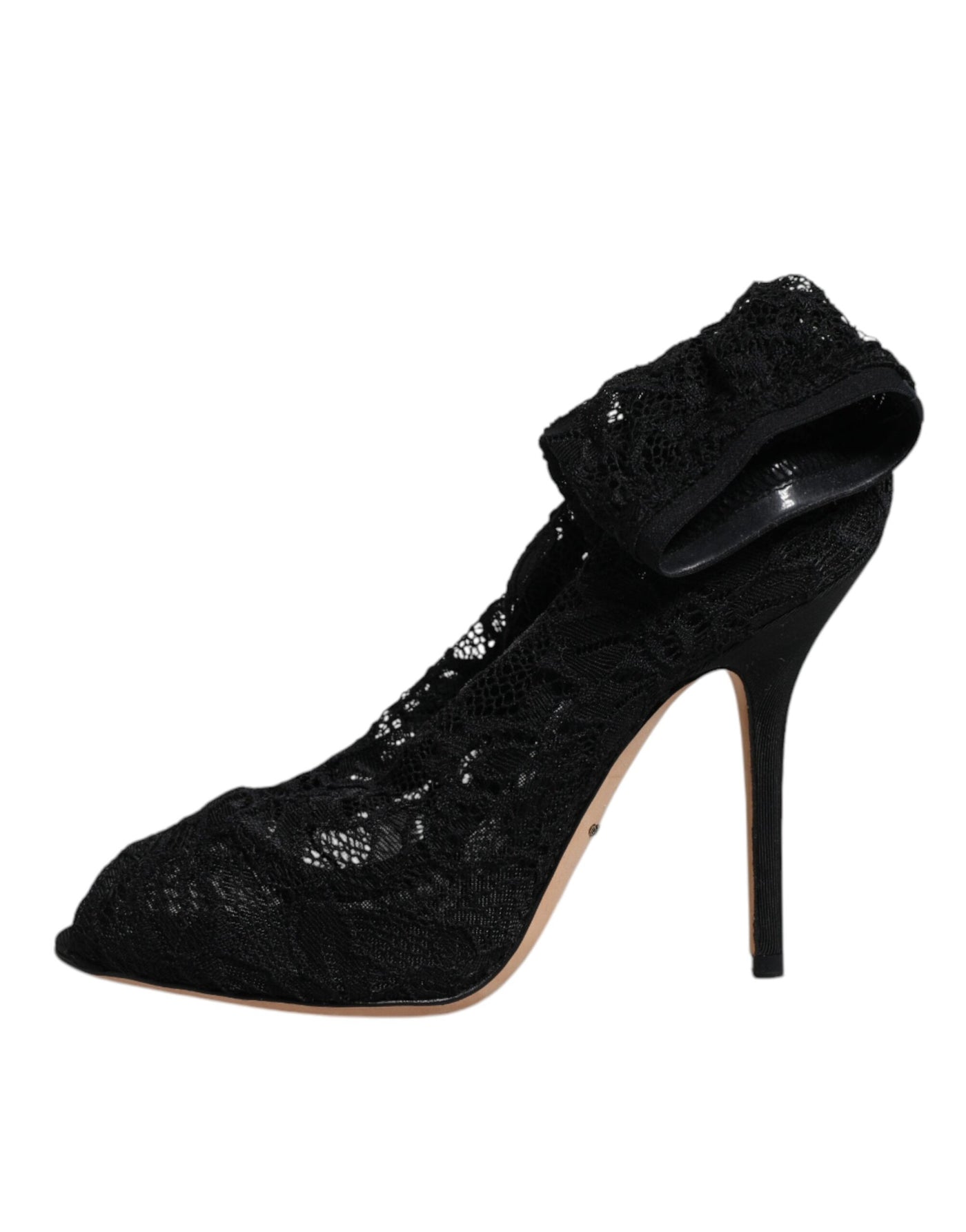 Dolce & Gabbana Schwarze Spitze Stretch Heels Mittlere Wadenstiefel Schuhe