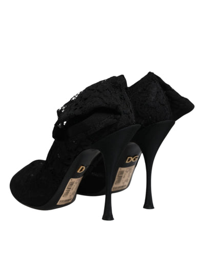 Dolce & Gabbana Schwarze Spitze Stretch Heels Mittlere Wadenstiefel Schuhe