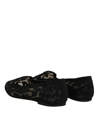 Dolce & Gabbana Schwarz Taormina Spitze Slip On Flats Schuhe