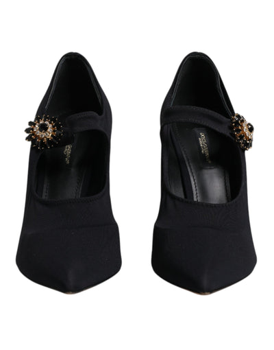 Dolce & Gabbana Schwarz Mary Jane Stretch Kristall Pumps Schuhe
