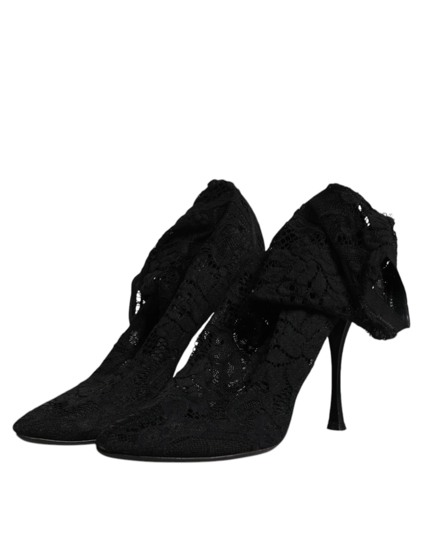 Dolce & Gabbana Schwarze Spitze Stretch Heels Mittlere Wadenstiefel Schuhe