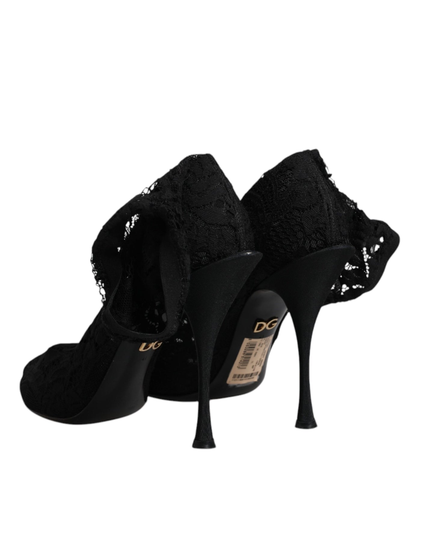 Dolce & Gabbana Schwarze Spitze Stretch Heels Mittlere Wadenstiefel Schuhe