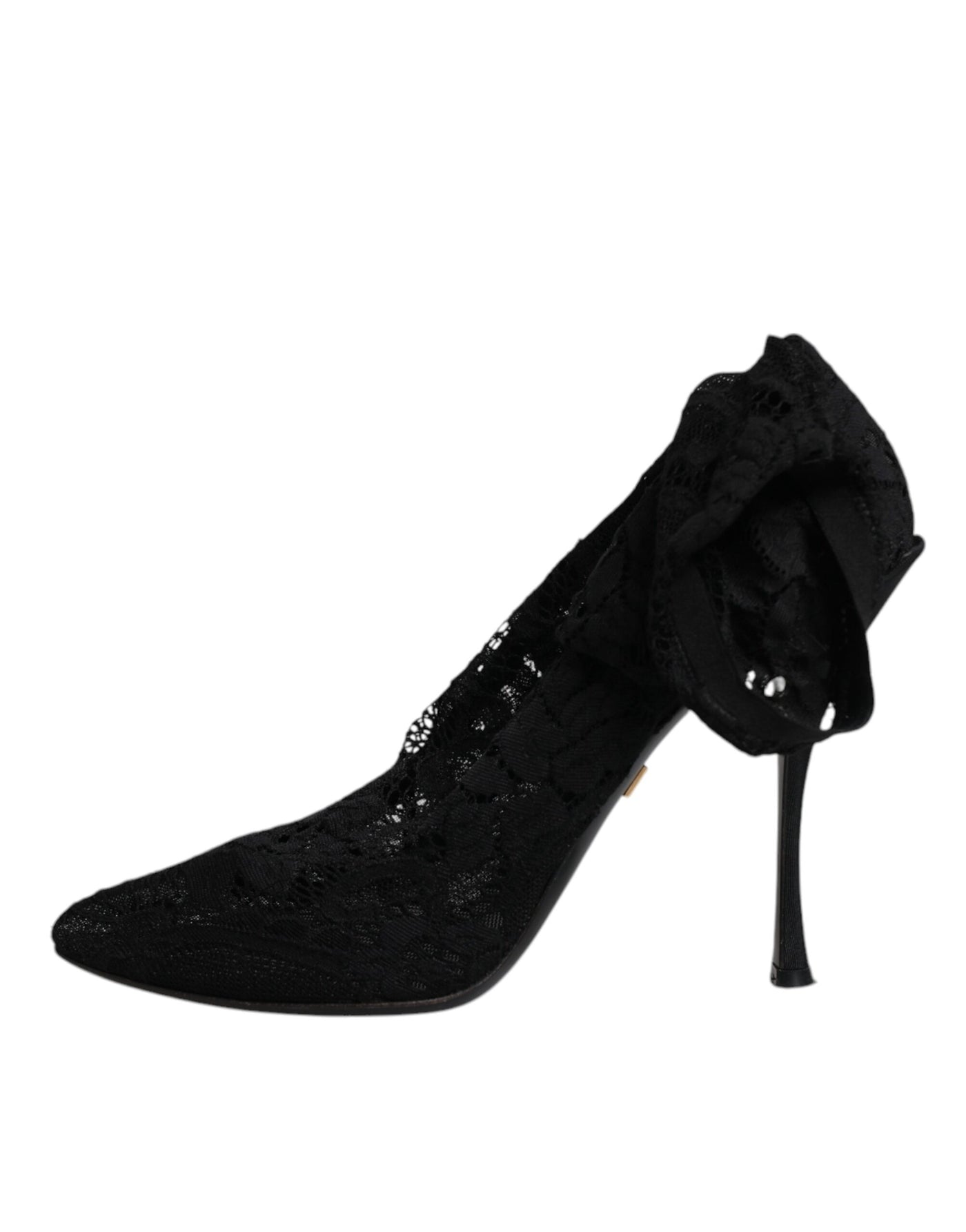 Dolce & Gabbana Schwarze Spitze Stretch Heels Mittlere Wadenstiefel Schuhe