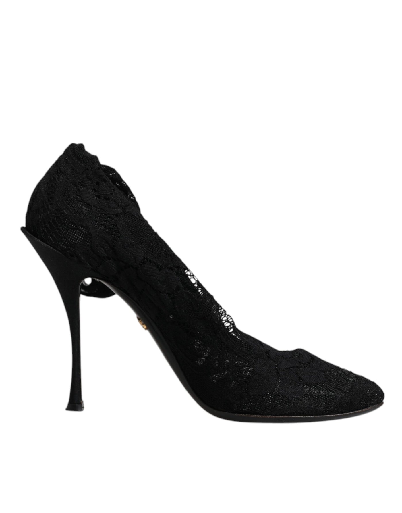 Dolce & Gabbana Schwarze Spitze Stretch Heels Mittlere Wadenstiefel Schuhe