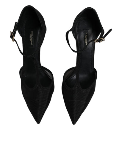 Dolce & Gabbana Schwarz Mesh T-strap Stiletto High Heels Schuhe