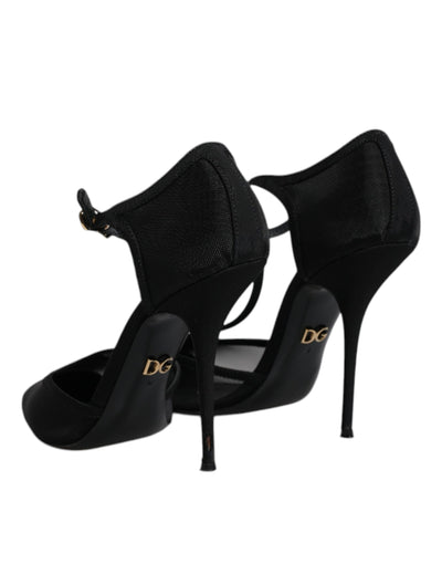Dolce & Gabbana Schwarz Mesh T-strap Stiletto High Heels Schuhe