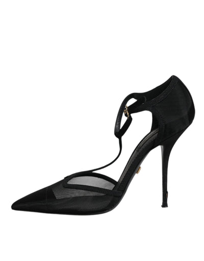 Dolce & Gabbana Schwarz Mesh T-strap Stiletto High Heels Schuhe