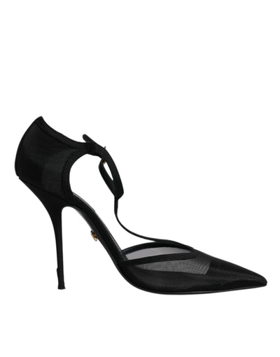 Dolce & Gabbana Schwarz Mesh T-strap Stiletto High Heels Schuhe