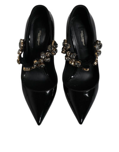 Dolce & Gabbana Schwarz Leder Kristall Mary Jane Pumps Schuhe
