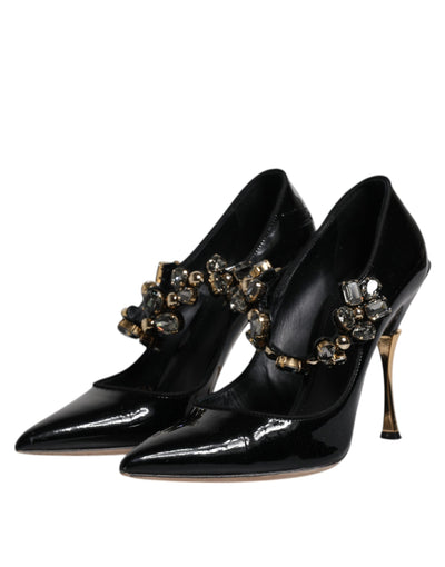 Dolce & Gabbana Schwarz Leder Kristall Mary Jane Pumps Schuhe