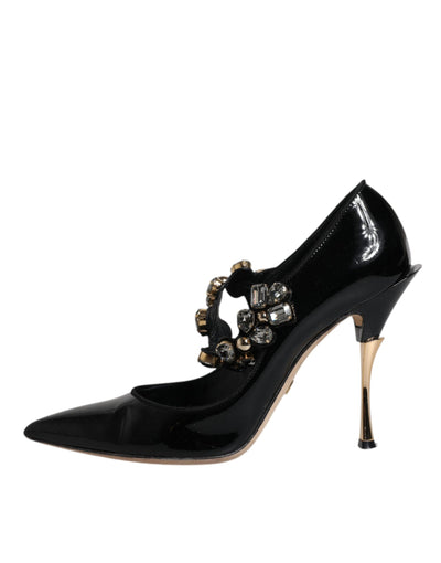 Dolce & Gabbana Schwarz Leder Kristall Mary Jane Pumps Schuhe