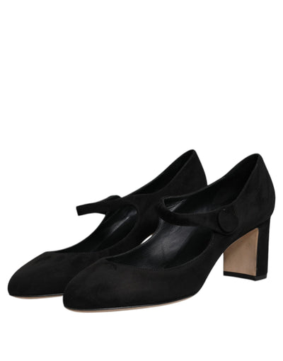 Dolce & Gabbana Schwarz Wildleder Leder Blockabsatz Pumps Schuhe