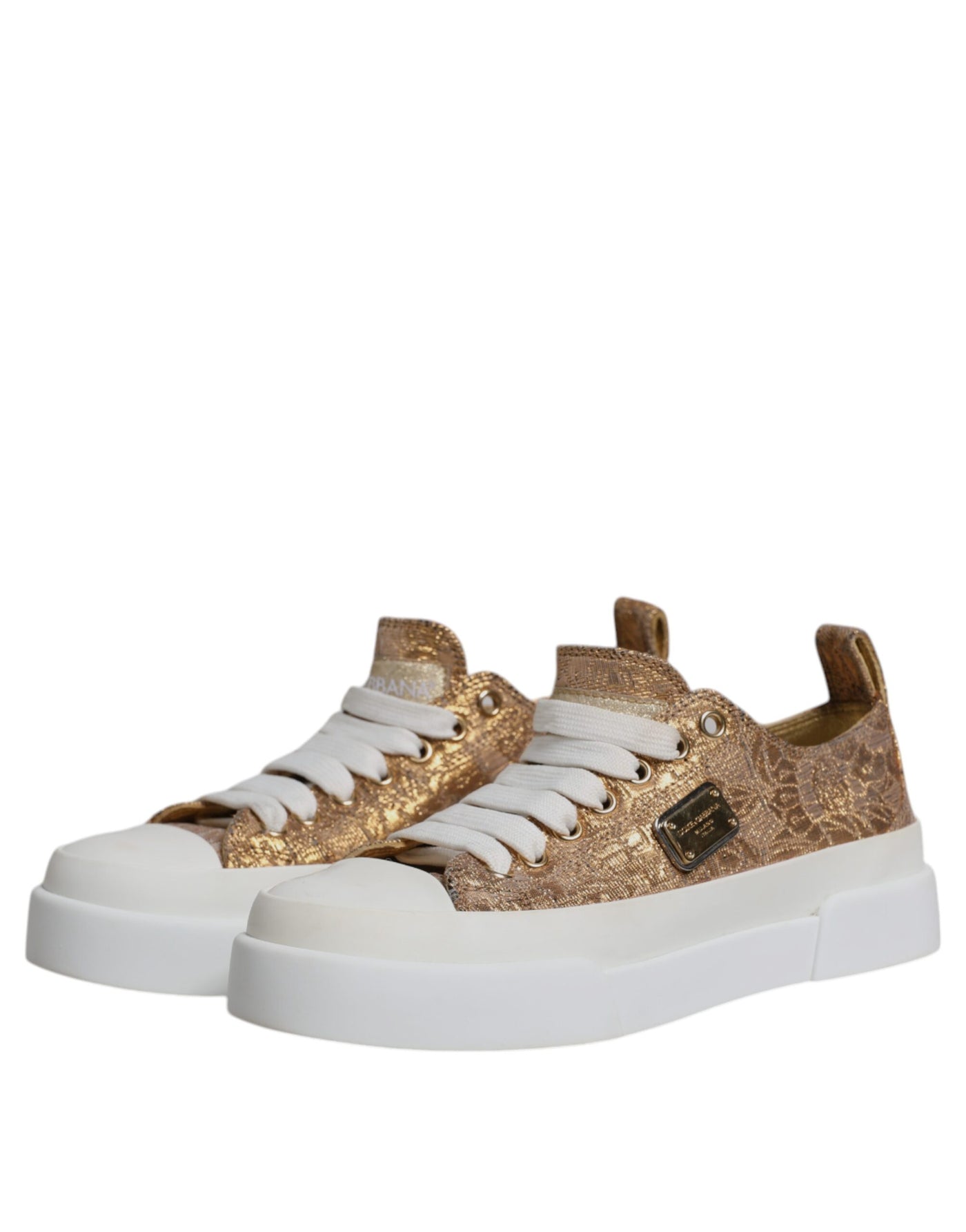 Dolce & Gabbana Gold Weiß Logo Low Top Turnschuhe Schuhe