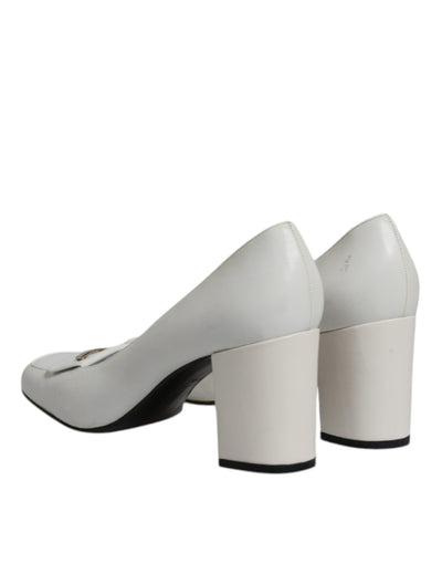 Dolce & Gabbana Weiß Leder Blockabsatz Pumps Schuhe