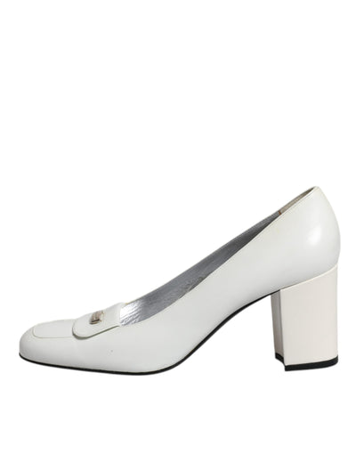 Dolce & Gabbana Weiß Leder Blockabsatz Pumps Schuhe