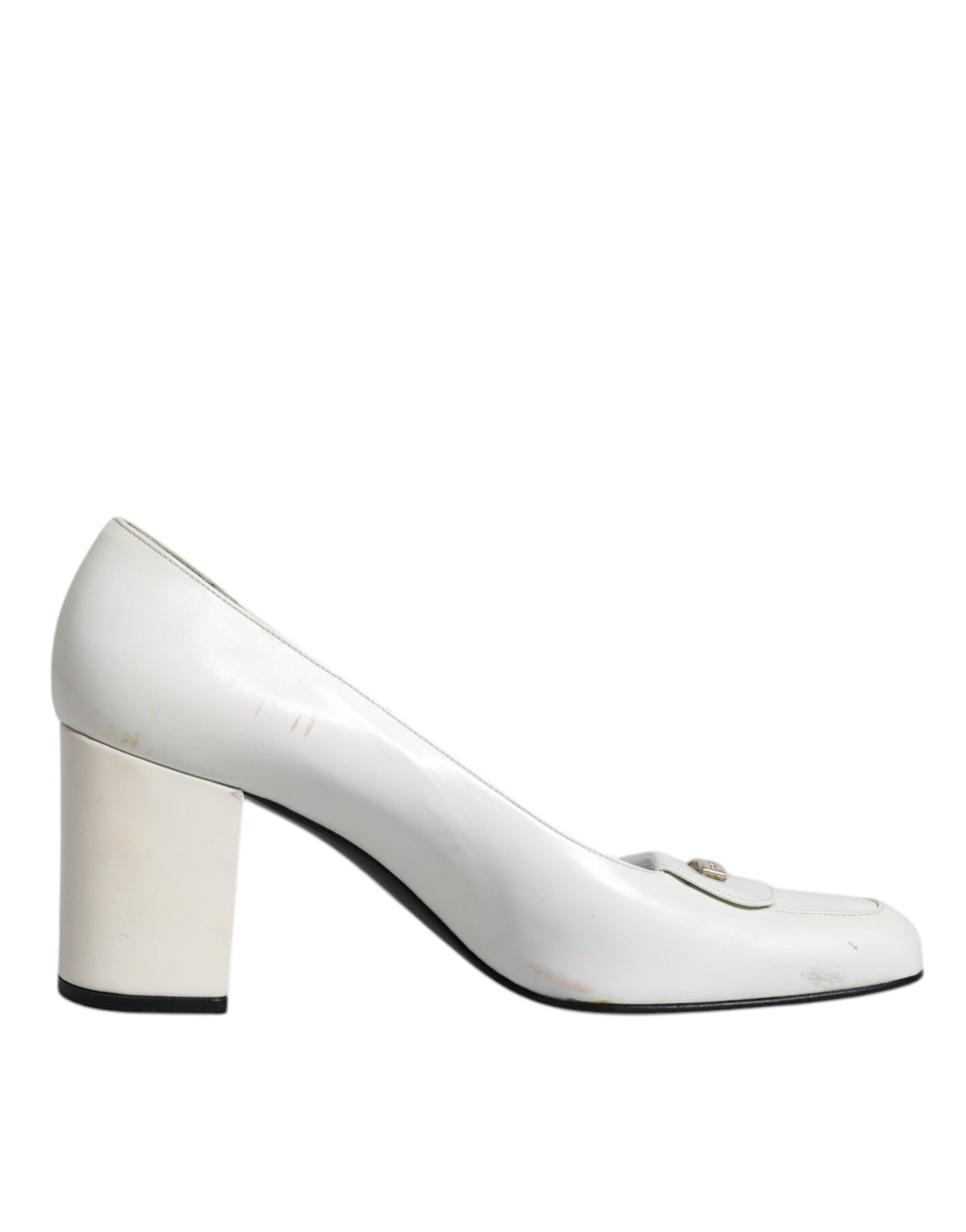 Dolce & Gabbana Weiß Leder Blockabsatz Pumps Schuhe