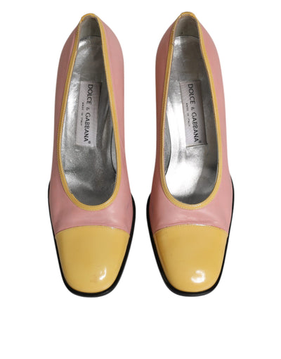 Dolce & Gabbana Rosa Gelb Leder Blockabsatz Pumps Schuhe