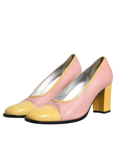 Dolce & Gabbana Rosa Gelb Leder Blockabsatz Pumps Schuhe