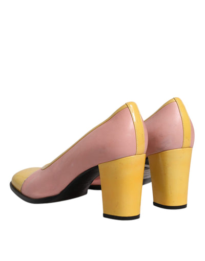 Dolce & Gabbana Rosa Gelb Leder Blockabsatz Pumps Schuhe