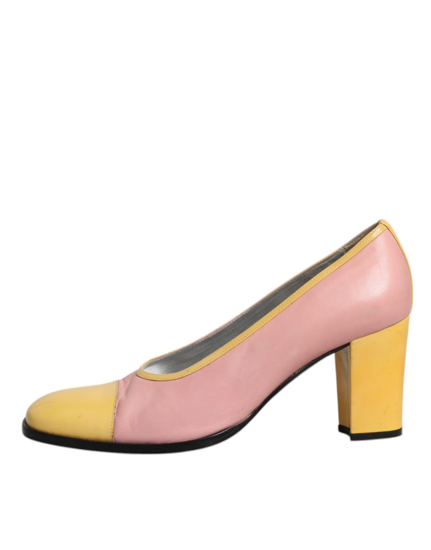 Dolce & Gabbana Rosa Gelb Leder Blockabsatz Pumps Schuhe