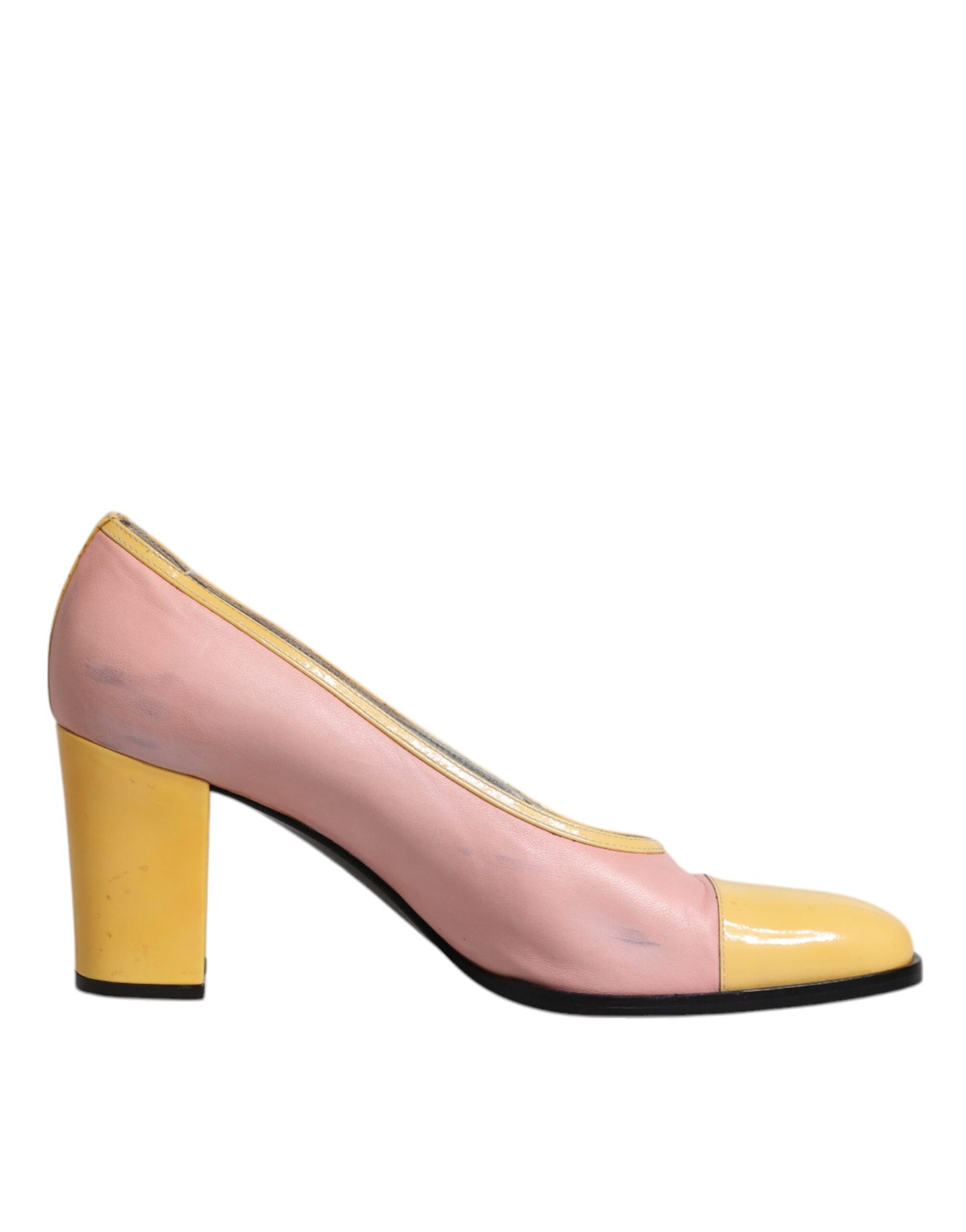 Dolce & Gabbana Rosa Gelb Leder Blockabsatz Pumps Schuhe
