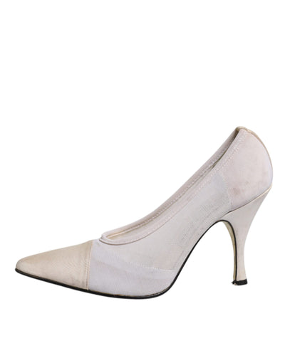 Dolce & Gabbana Weiß Beige Leder High Heels Pumps Schuhe