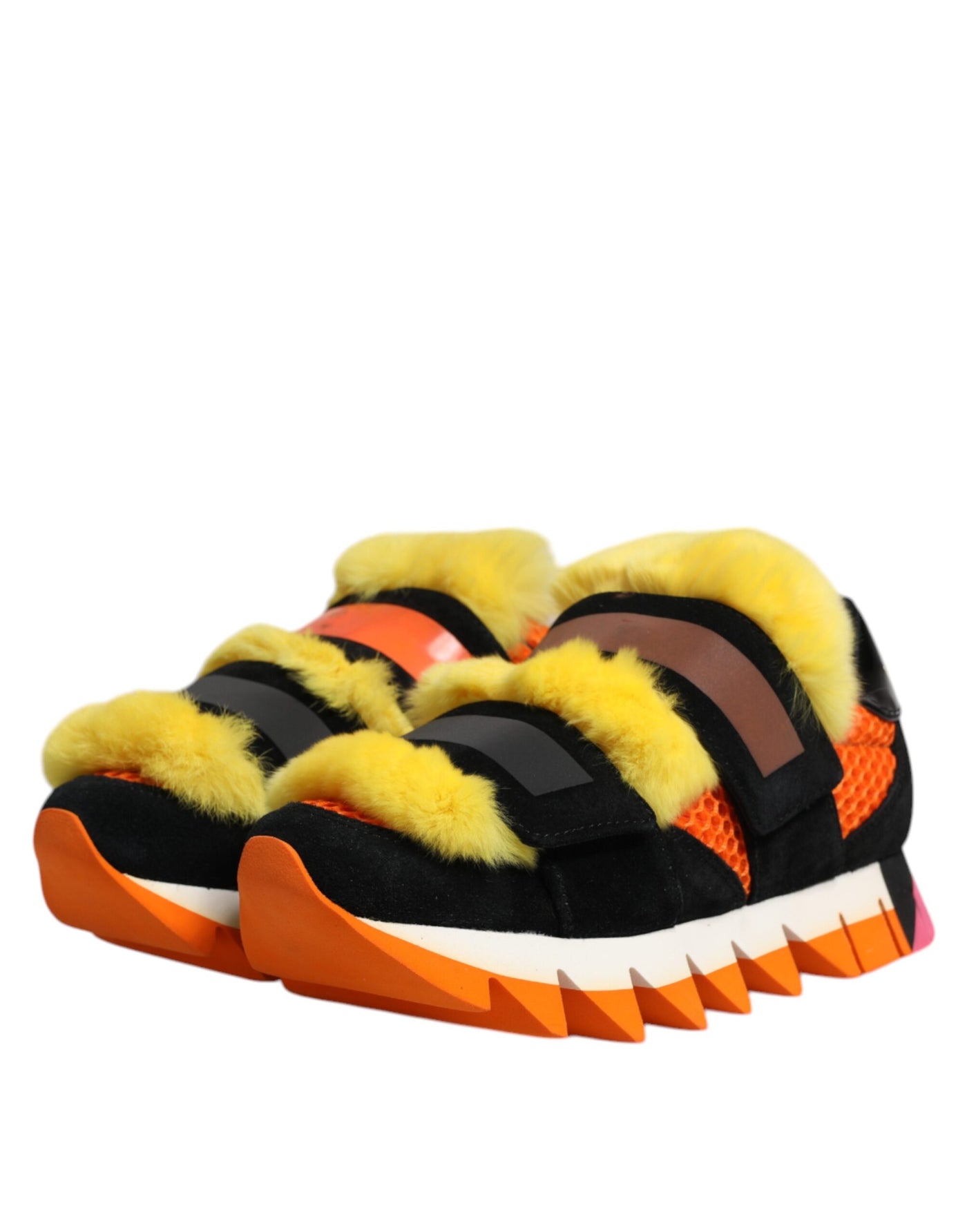Dolce & Gabbana Multicolor Pelz verschönert Turnschuhe Schuhe