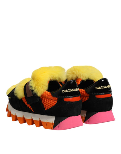 Dolce & Gabbana Multicolor Pelz verschönert Turnschuhe Schuhe