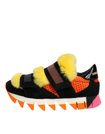 Dolce & Gabbana Multicolor Pelz verschönert Turnschuhe Schuhe