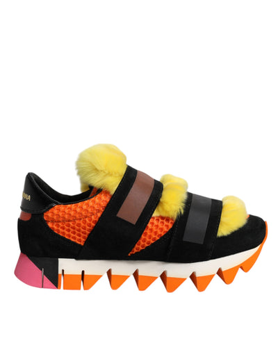 Dolce & Gabbana Multicolor Pelz verschönert Turnschuhe Schuhe