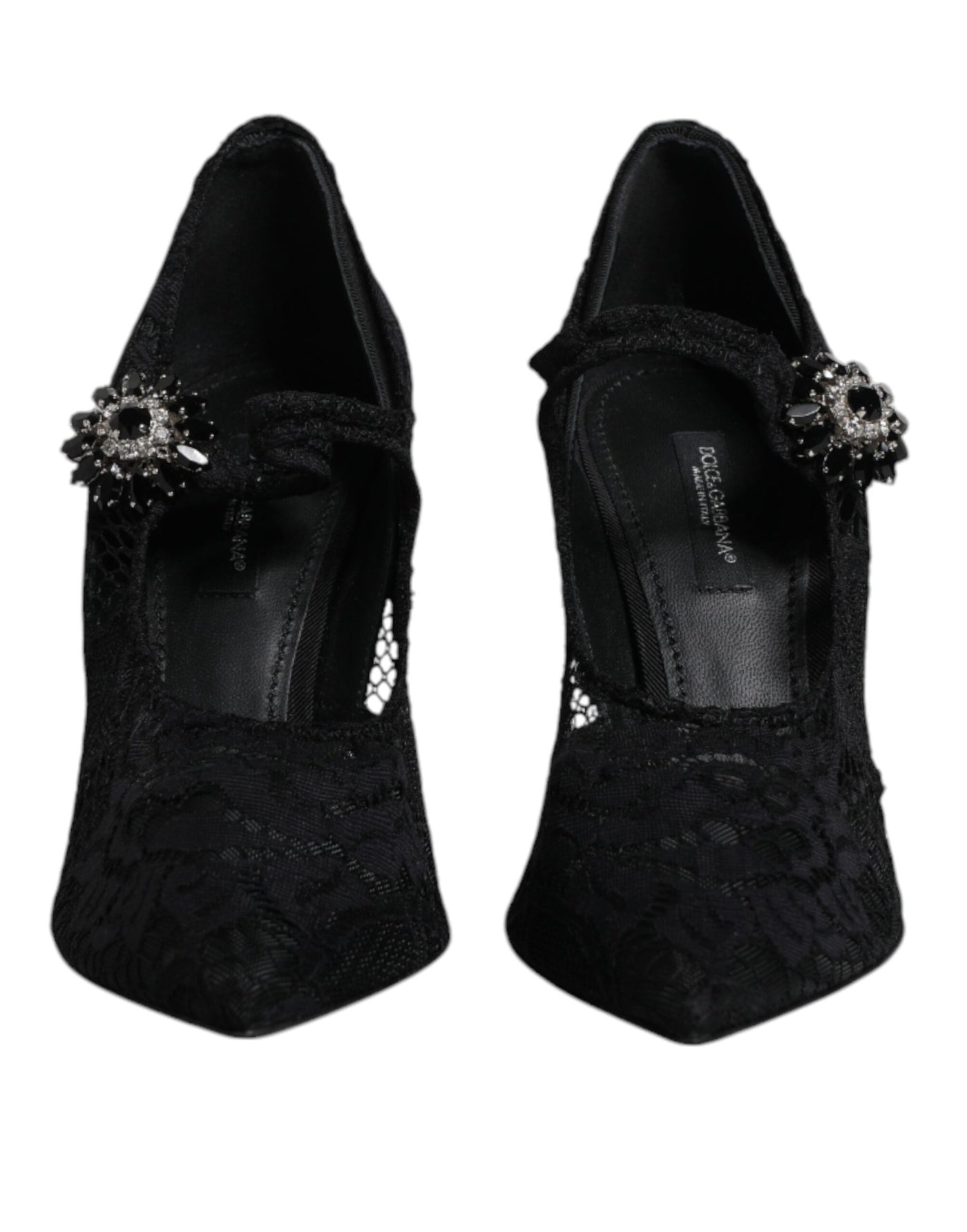 Dolce & Gabbana Schwarz Spitze Kristalle Mary Jane Pumps Schuhe